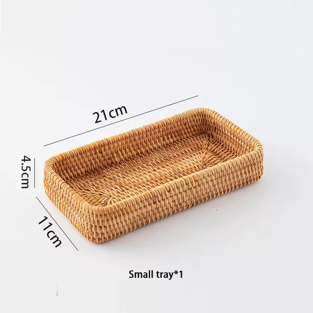 Hand Woven Rattan Storage Basket Rectangular Rattan Wicker Basket Picnic  Bread